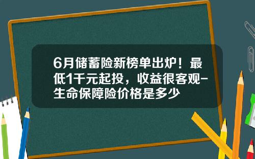 6月储蓄险新榜单出炉！最低1千元起投，收益很客观-生命保障险价格是多少