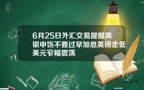 6月25日外汇交易提醒英银申饬不要过早加息英镑走低美元窄幅震荡