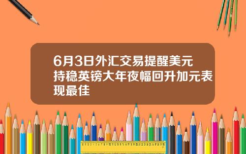 6月3日外汇交易提醒美元持稳英镑大年夜幅回升加元表现最佳