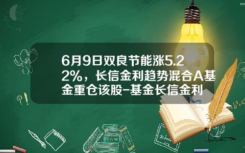 6月9日双良节能涨5.22%，长信金利趋势混合A基金重仓该股-基金长信金利