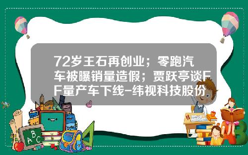 72岁王石再创业；零跑汽车被曝销量造假；贾跃亭谈FF量产车下线-纬视科技股份有限公司