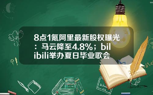 8点1氪阿里最新股权曝光：马云降至4.8%；bilibili举办夏日毕业歌会；元气森林申请酸奶相关商标-智汇财富投资管理有限公司