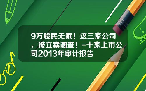 9万股民无眠！这三家公司，被立案调查！-十家上市公司2013年审计报告