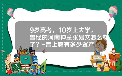 9岁高考，10岁上大学，曾经的河南神童张易文怎么样了？-曾上教有多少资产