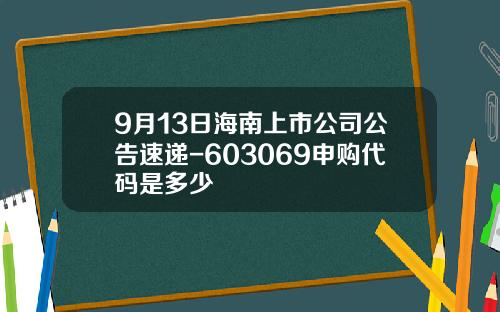 9月13日海南上市公司公告速递-603069申购代码是多少
