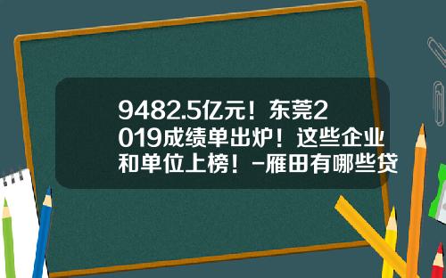 9482.5亿元！东莞2019成绩单出炉！这些企业和单位上榜！-雁田有哪些贷款公司