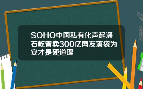 SOHO中国私有化声起潘石屹曾卖300亿网友落袋为安才是硬道理