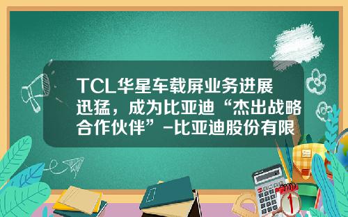 TCL华星车载屏业务进展迅猛，成为比亚迪“杰出战略合作伙伴”-比亚迪股份有限公司液晶显示器部