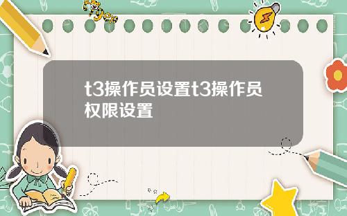 t3操作员设置t3操作员权限设置