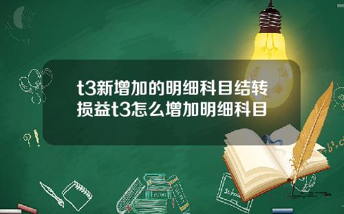 t3新增加的明细科目结转损益t3怎么增加明细科目