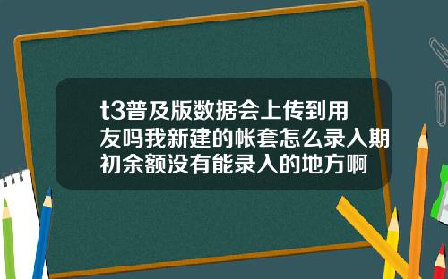 t3普及版数据会上传到用友吗我新建的帐套怎么录入期初余额没有能录入的地方啊