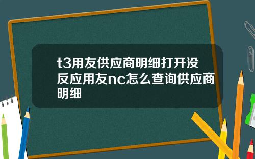 t3用友供应商明细打开没反应用友nc怎么查询供应商明细