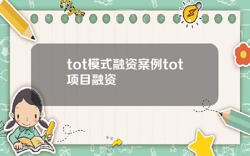 tot模式融资案例tot项目融资