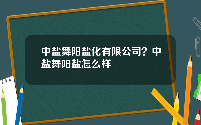 中盐舞阳盐化有限公司？中盐舞阳盐怎么样